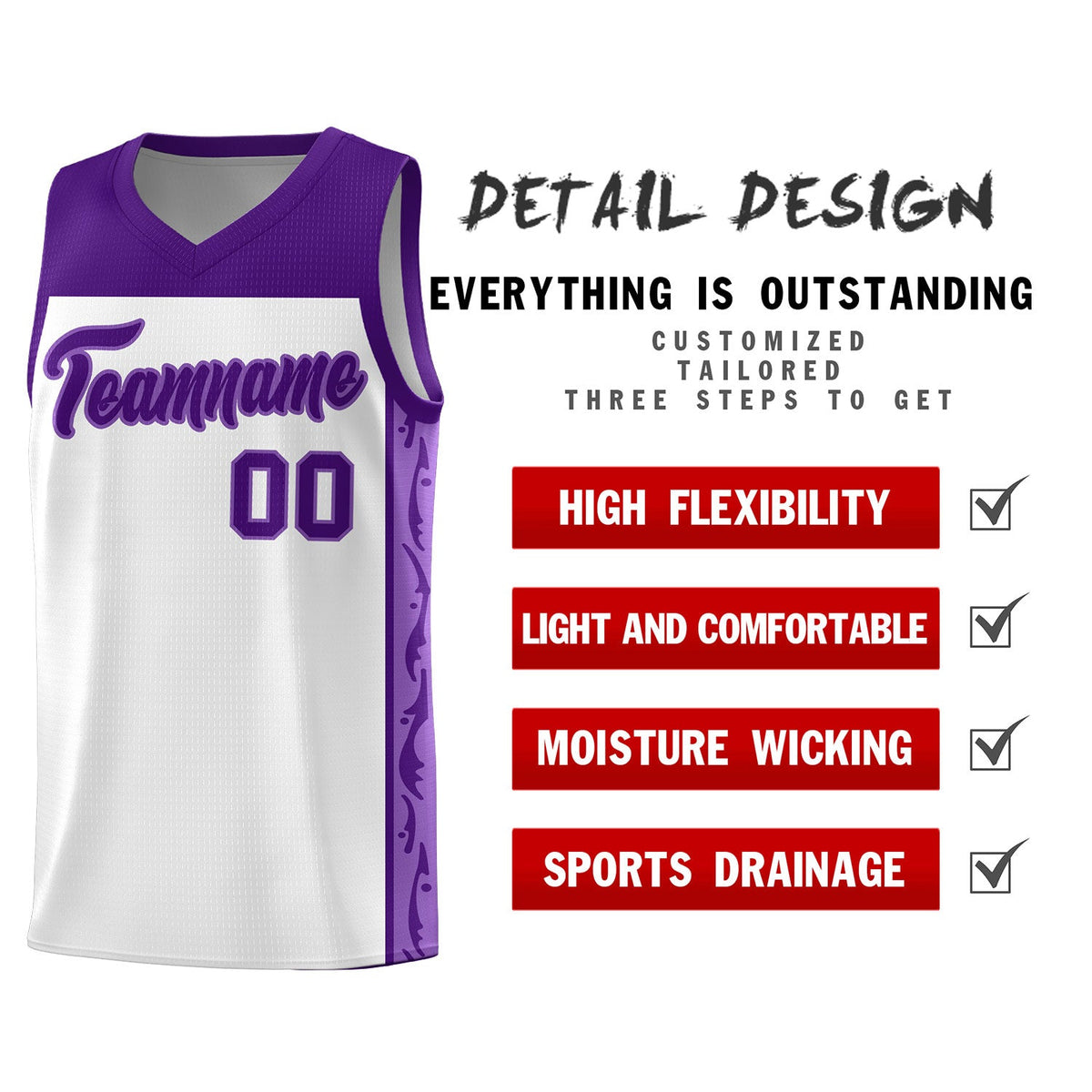 Custom White Side Pattern Sports Uniform Basketball Jersey|KXKSHOP