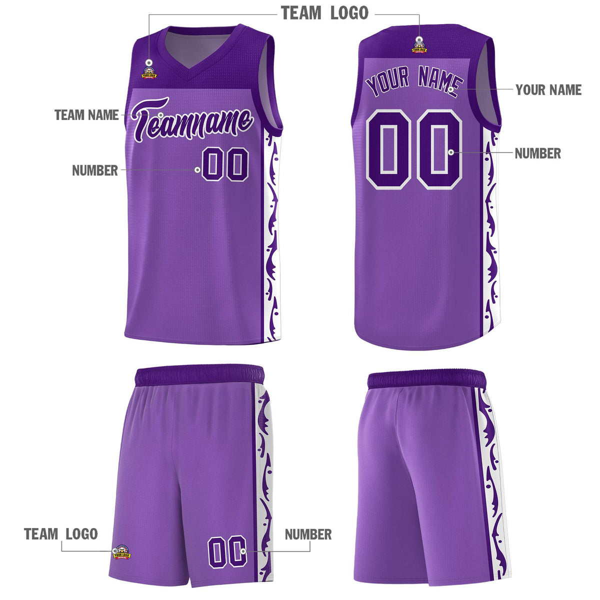 Custom Purple Side Pattern Sports Uniform Basketball Jersey|KXKSHOP