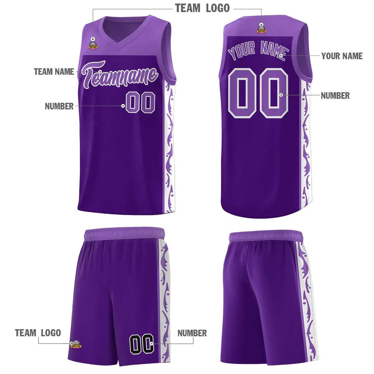 Custom Purple Side Pattern Sports Uniform Basketball Jersey|KXKSHOP