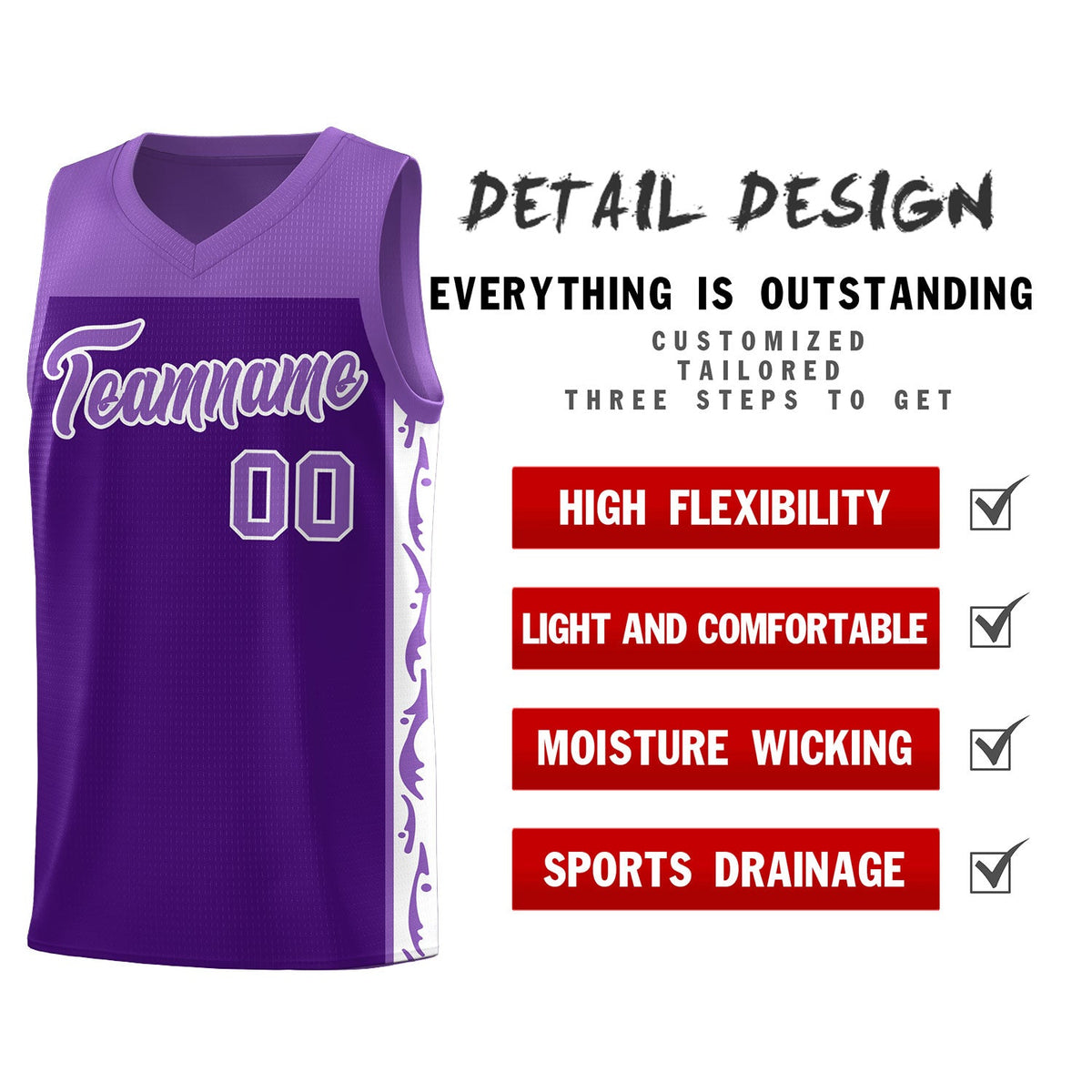 Custom Purple Side Pattern Sports Uniform Basketball Jersey|KXKSHOP