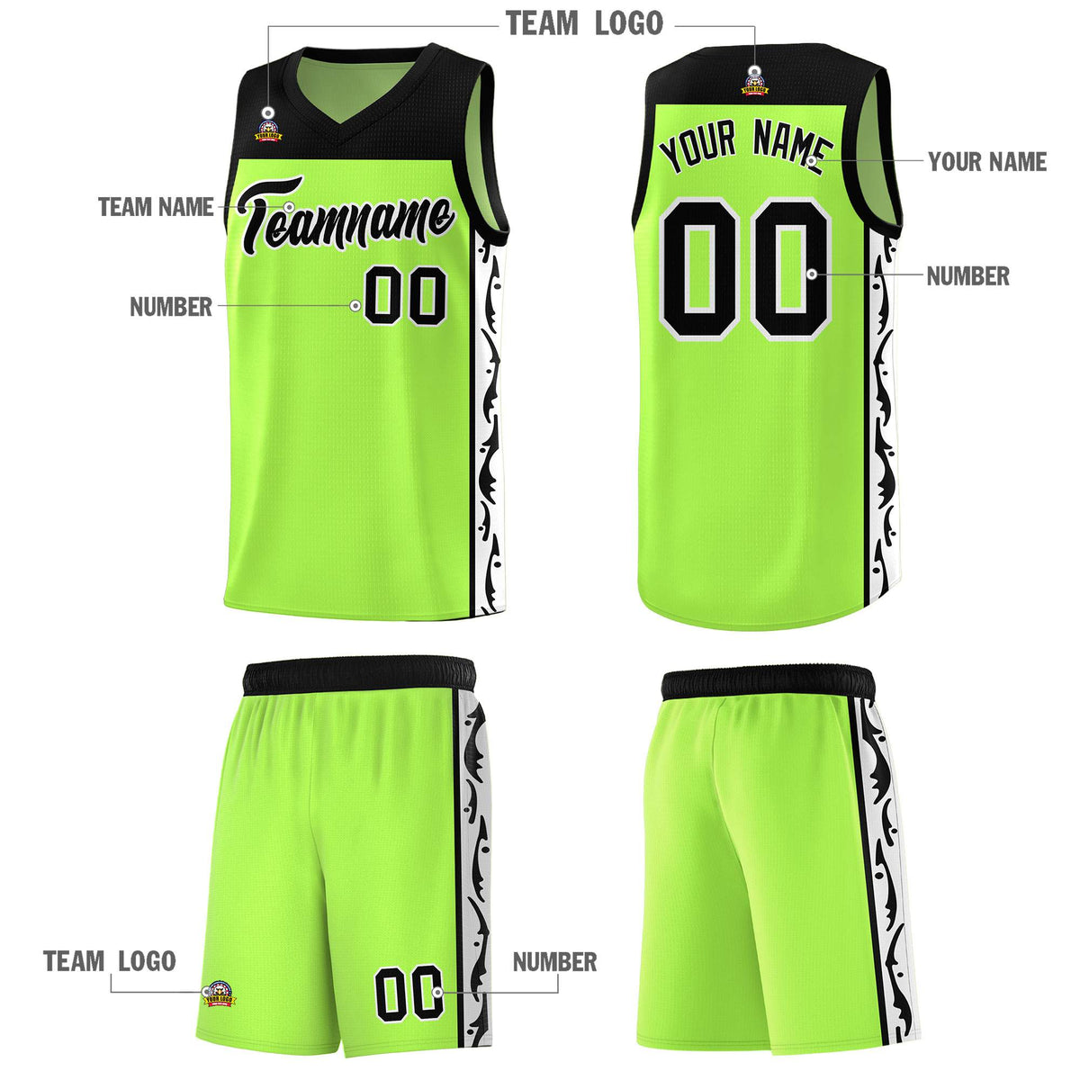 Custom Neon Green Side Pattern Sports Uniform Basketball Jersey|KXKSHOP