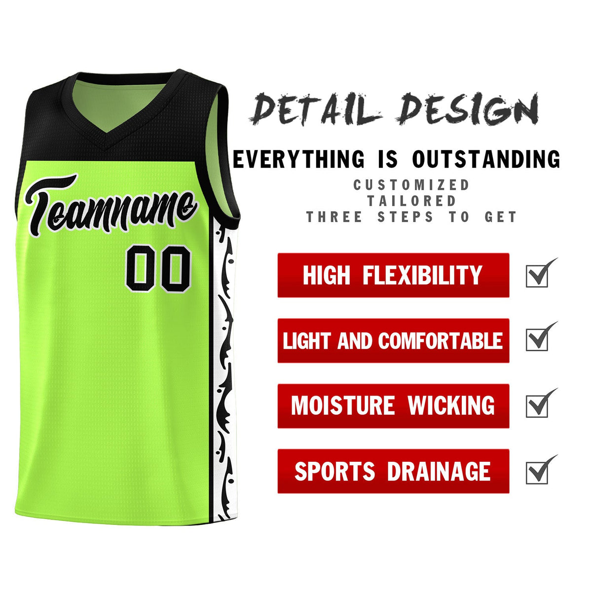 Custom Neon Green Side Pattern Sports Uniform Basketball Jersey|KXKSHOP