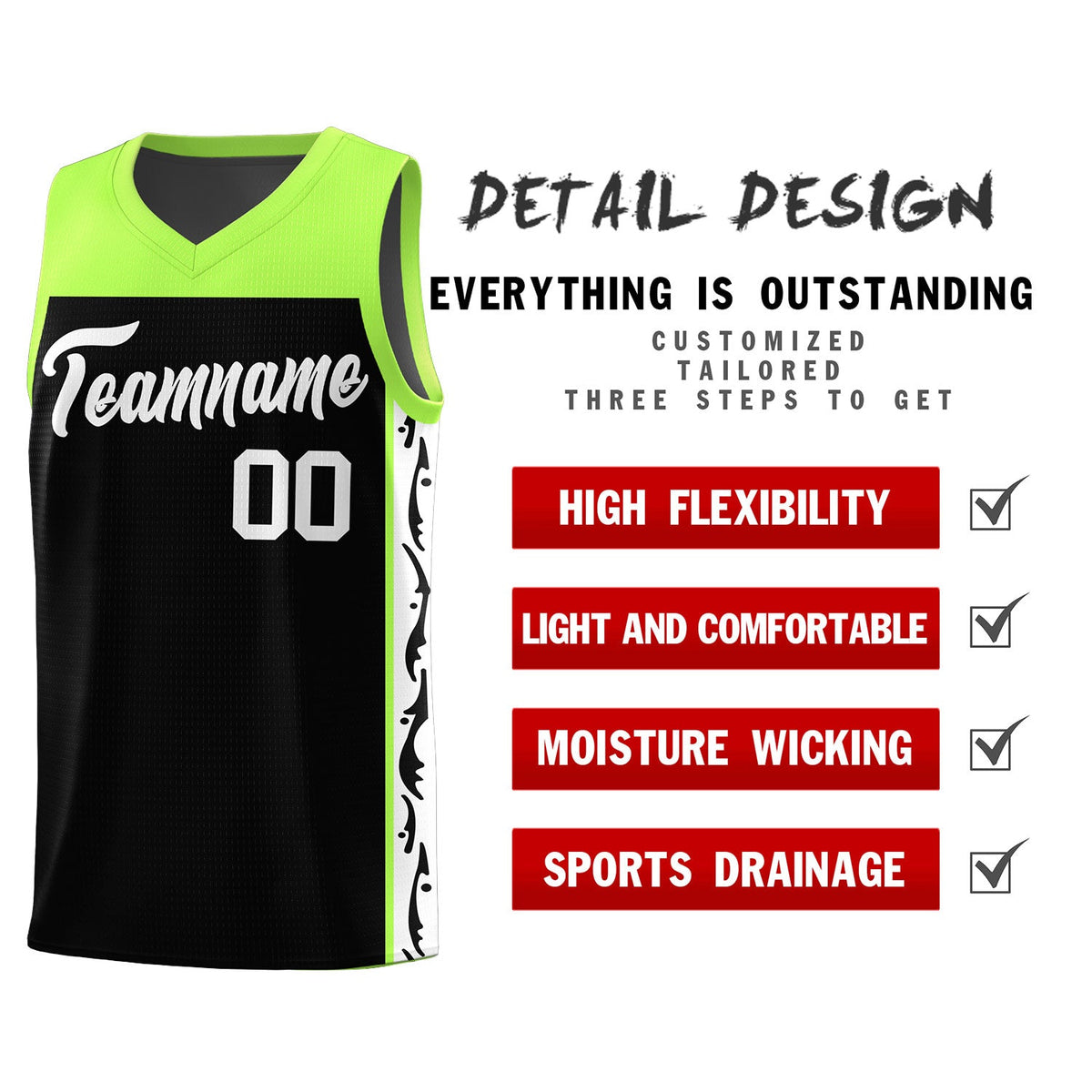 Custom Black Side Pattern Sports Uniform Basketball Jersey|KXKSHOP