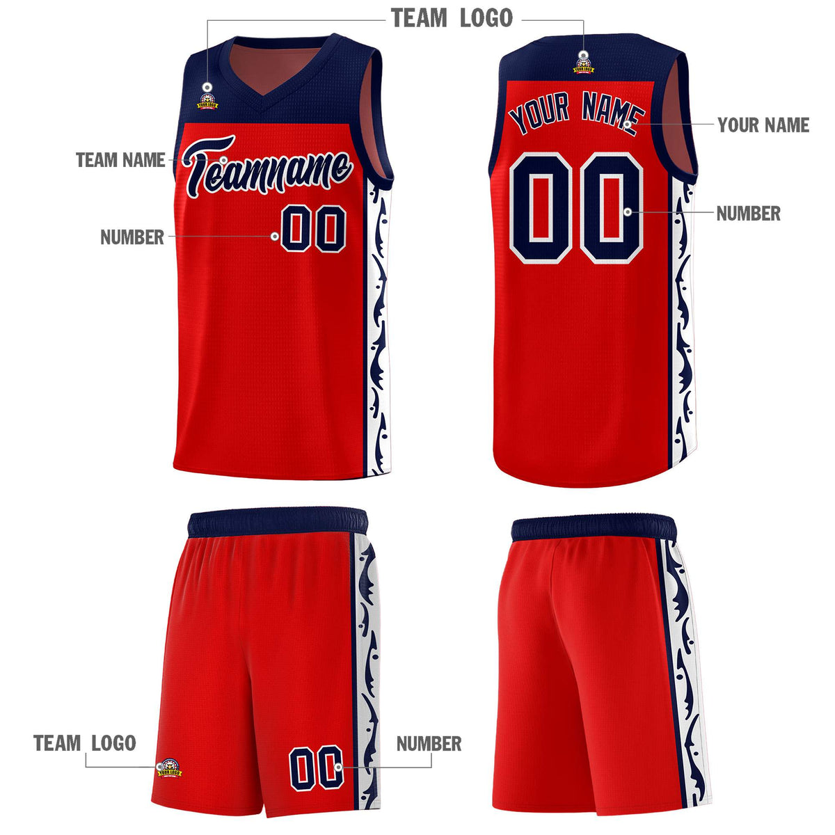 Custom Red Side Pattern Sports Uniform Basketball Jersey|KXKSHOP