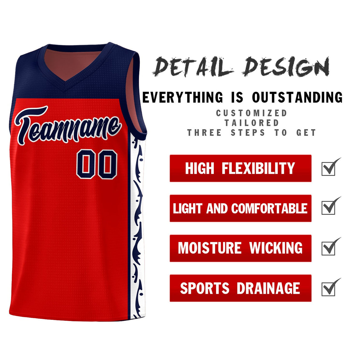 Custom Red Side Pattern Sports Uniform Basketball Jersey|KXKSHOP