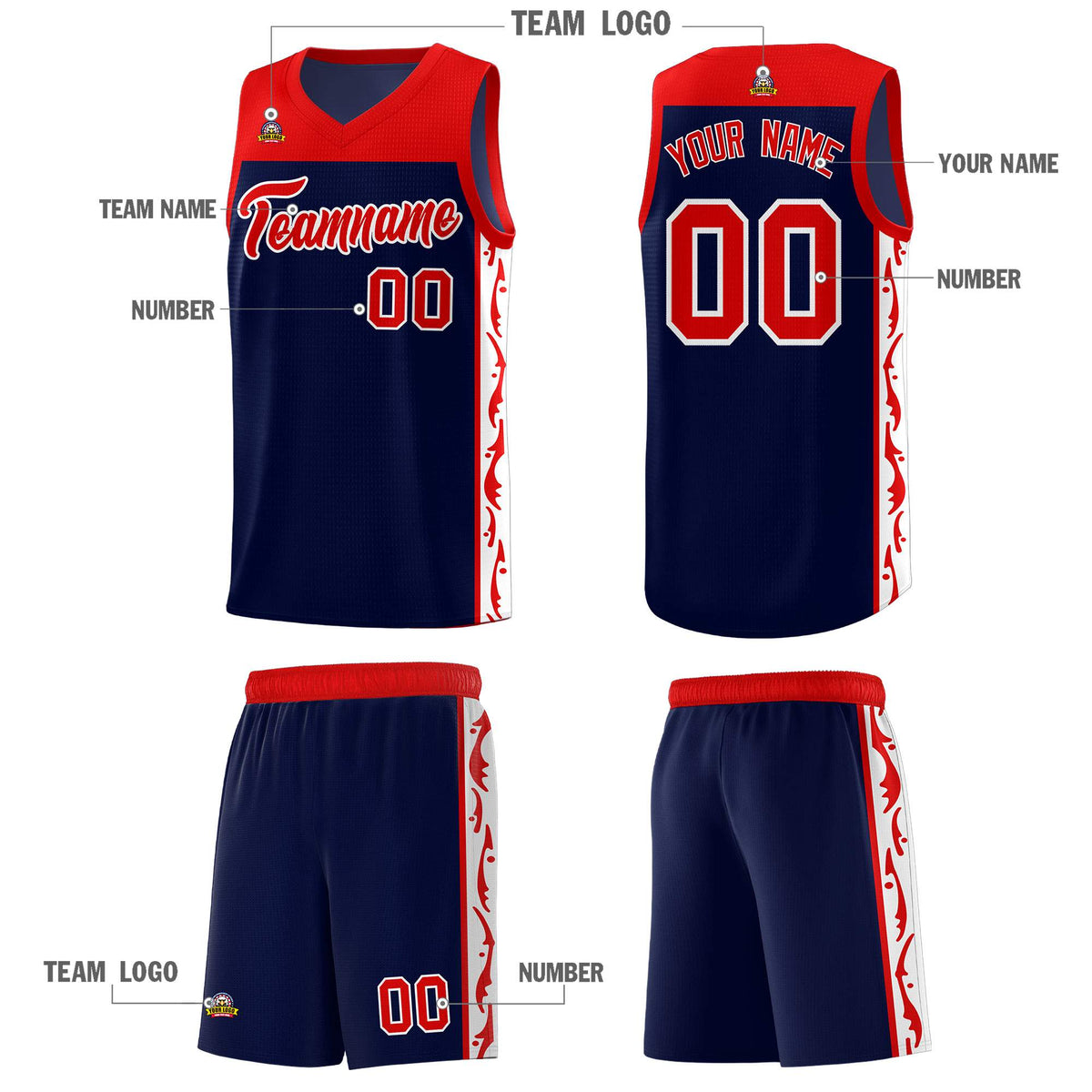Custom Navy Side Pattern Sports Uniform Basketball Jersey|KXKSHOP
