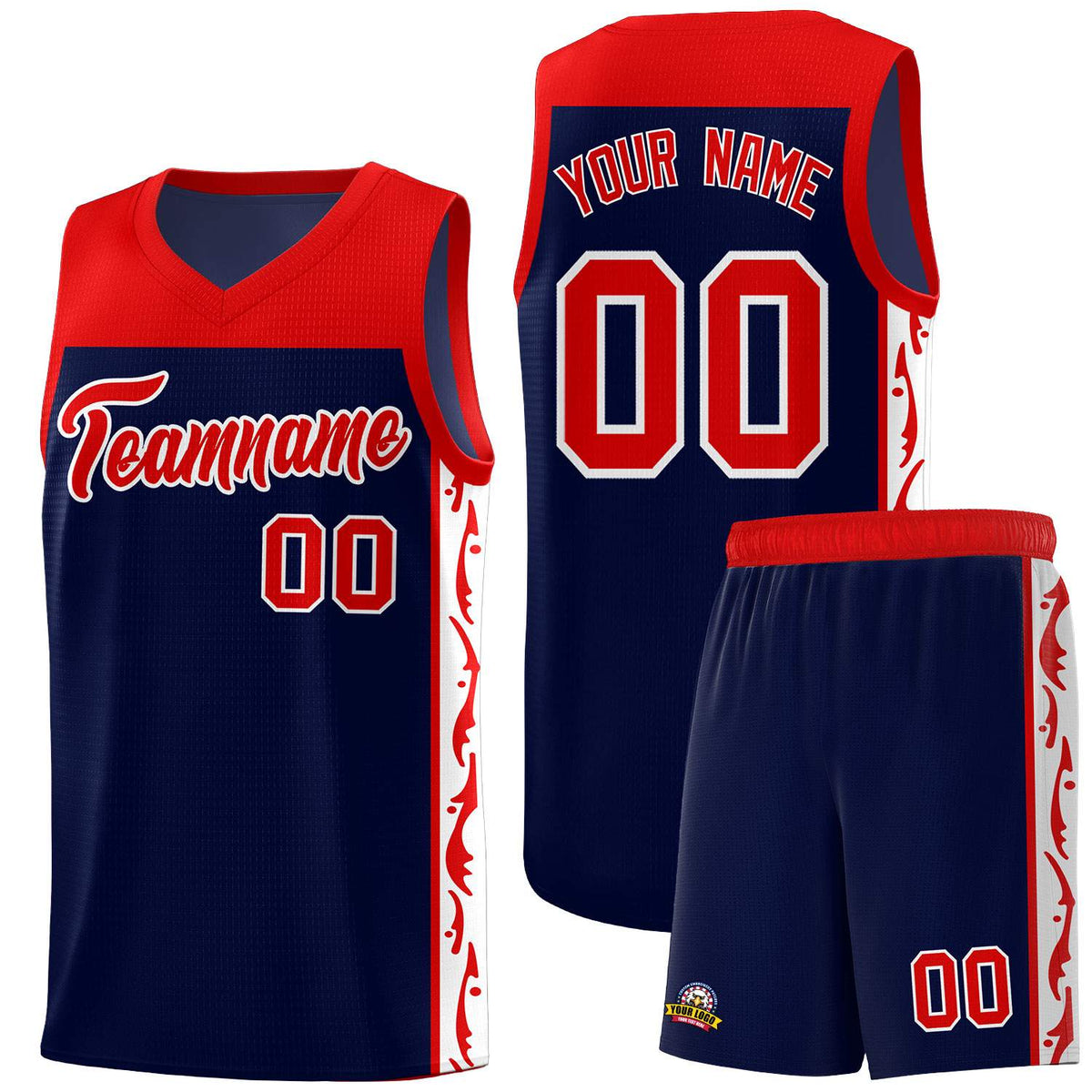 Custom Navy Side Pattern Sports Uniform Basketball Jersey|KXKSHOP