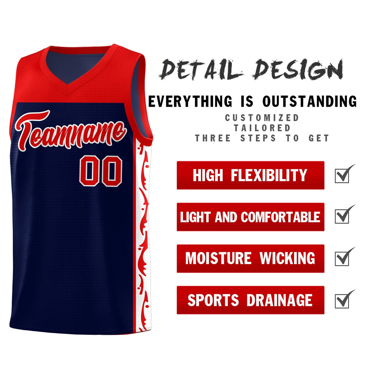 Custom Navy Side Pattern Sports Uniform Basketball Jersey|KXKSHOP