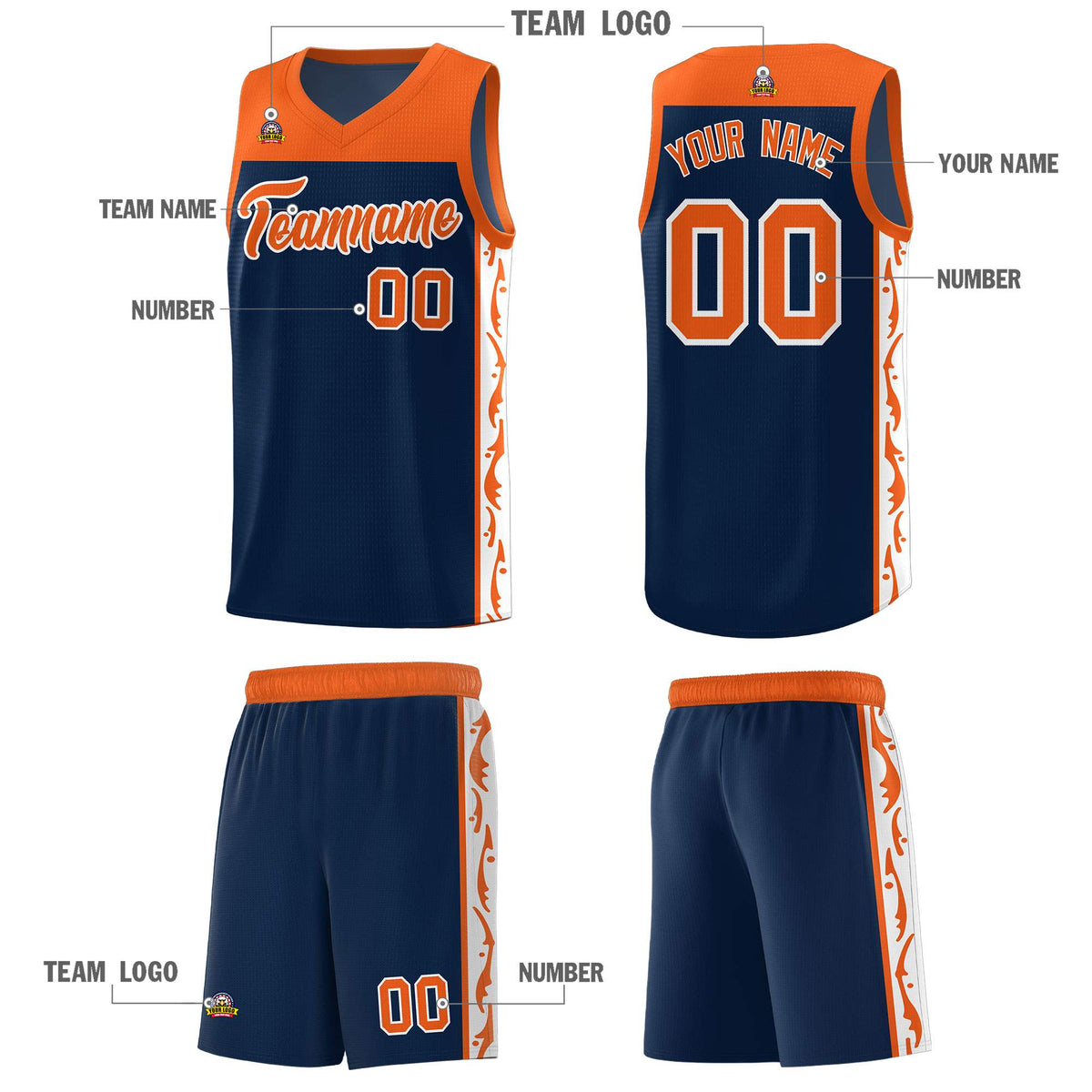 Custom Navy Side Pattern Sports Uniform Basketball Jersey|KXKSHOP