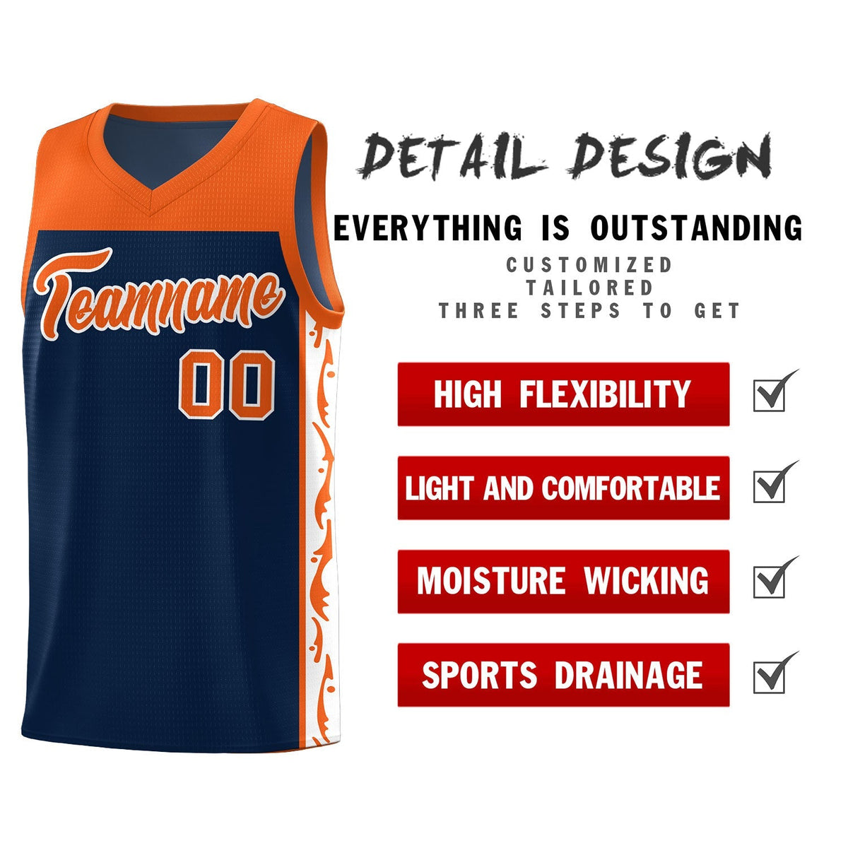 Custom Navy Side Pattern Sports Uniform Basketball Jersey|KXKSHOP