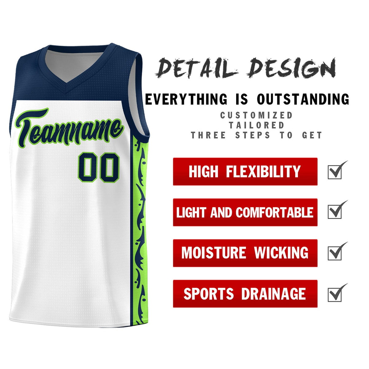 Custom White Side Pattern Sports Uniform Basketball Jersey|KXKSHOP