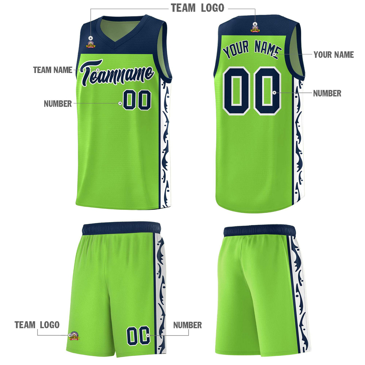 Custom Neon Green Side Pattern Sports Uniform Basketball Jersey|KXKSHOP