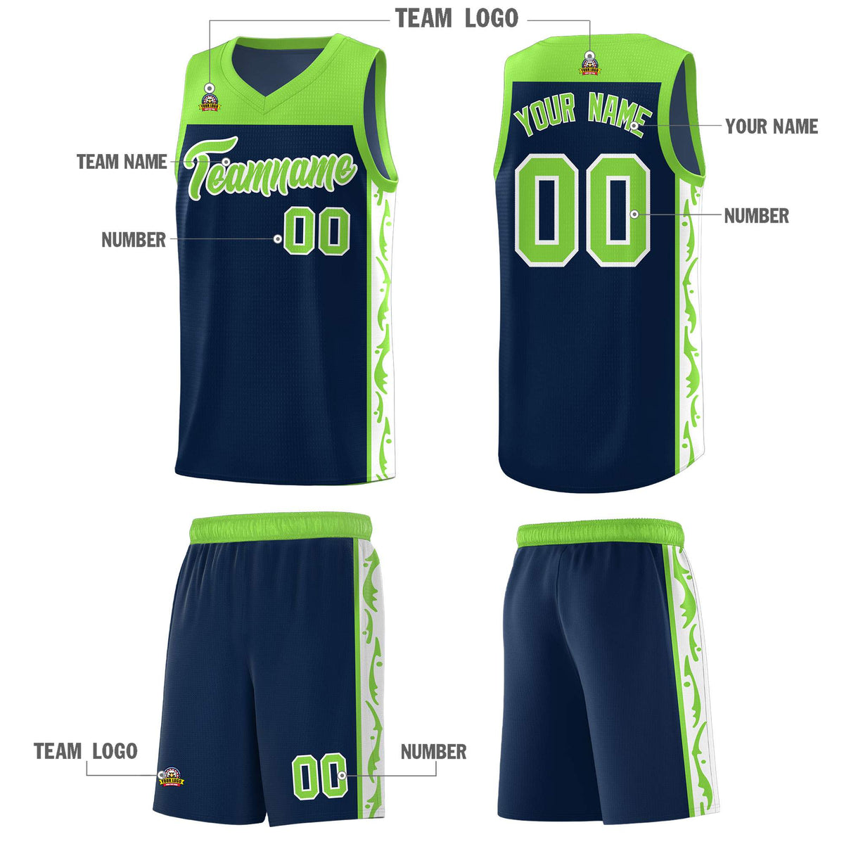 Custom Navy Side Pattern Sports Uniform Basketball Jersey|KXKSHOP