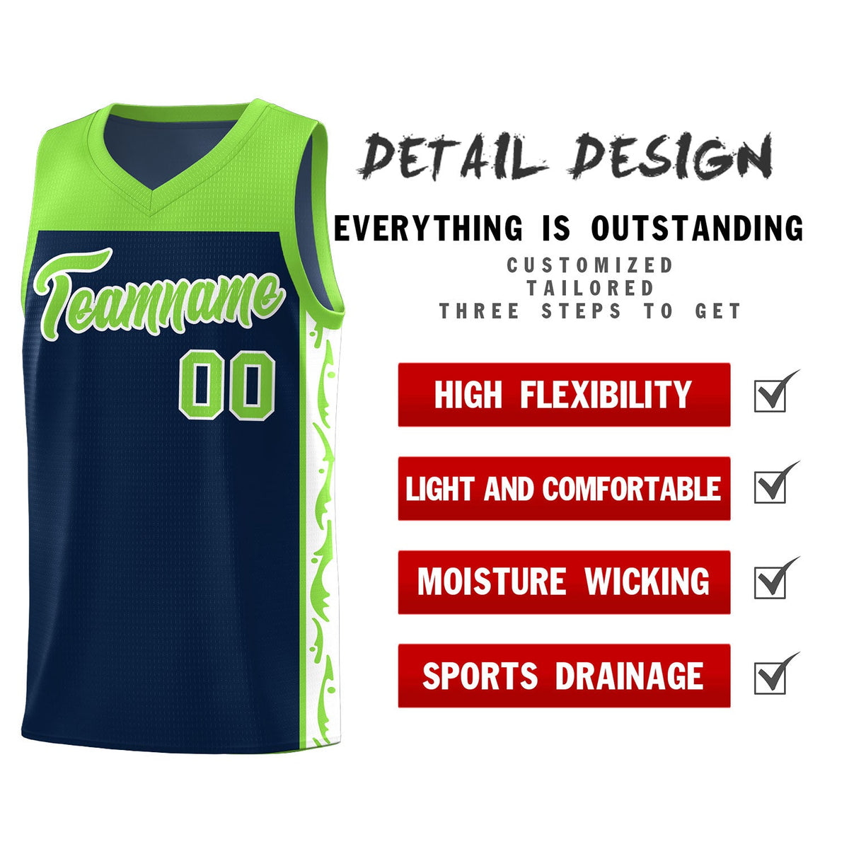 Custom Navy Side Pattern Sports Uniform Basketball Jersey|KXKSHOP