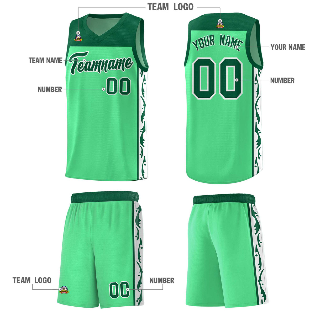 Custom Bright Green Side Pattern Sports Uniform Basketball Jersey|KXKSHOP