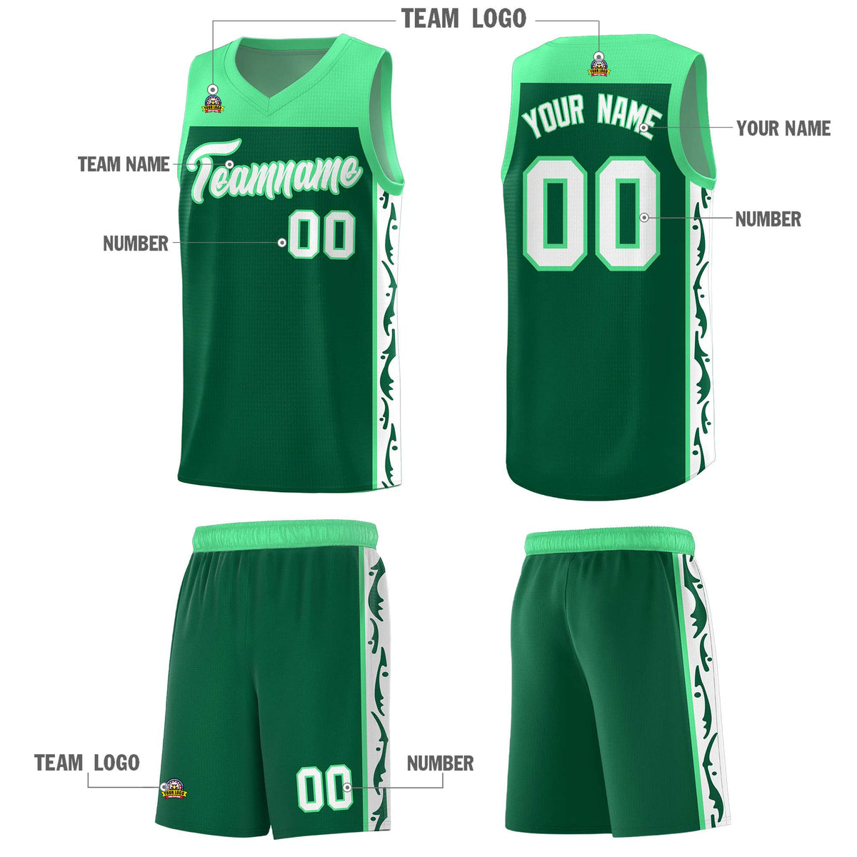 Custom Kelly Green Side Pattern Sports Uniform Basketball Jersey|KXKSHOP