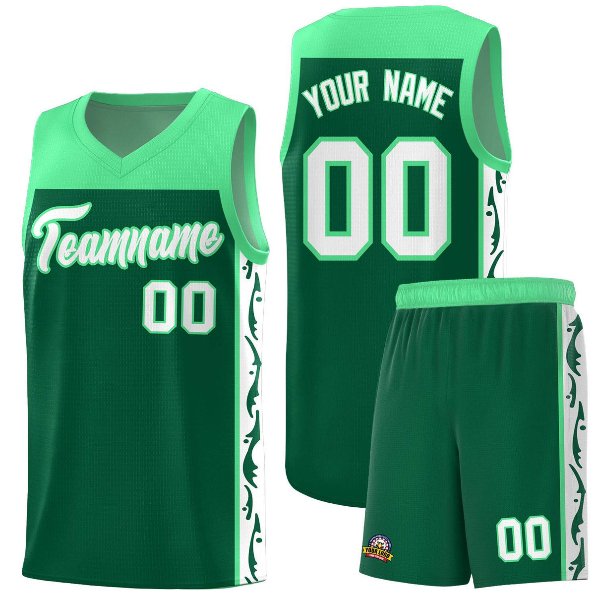 Custom Kelly Green Side Pattern Sports Uniform Basketball Jersey|KXKSHOP