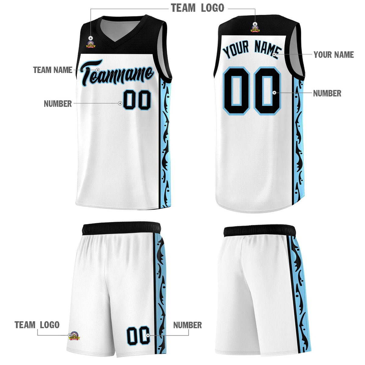 Custom White Side Pattern Sports Uniform Basketball Jersey|KXKSHOP