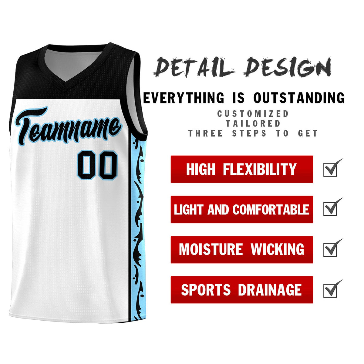 Custom White Side Pattern Sports Uniform Basketball Jersey|KXKSHOP