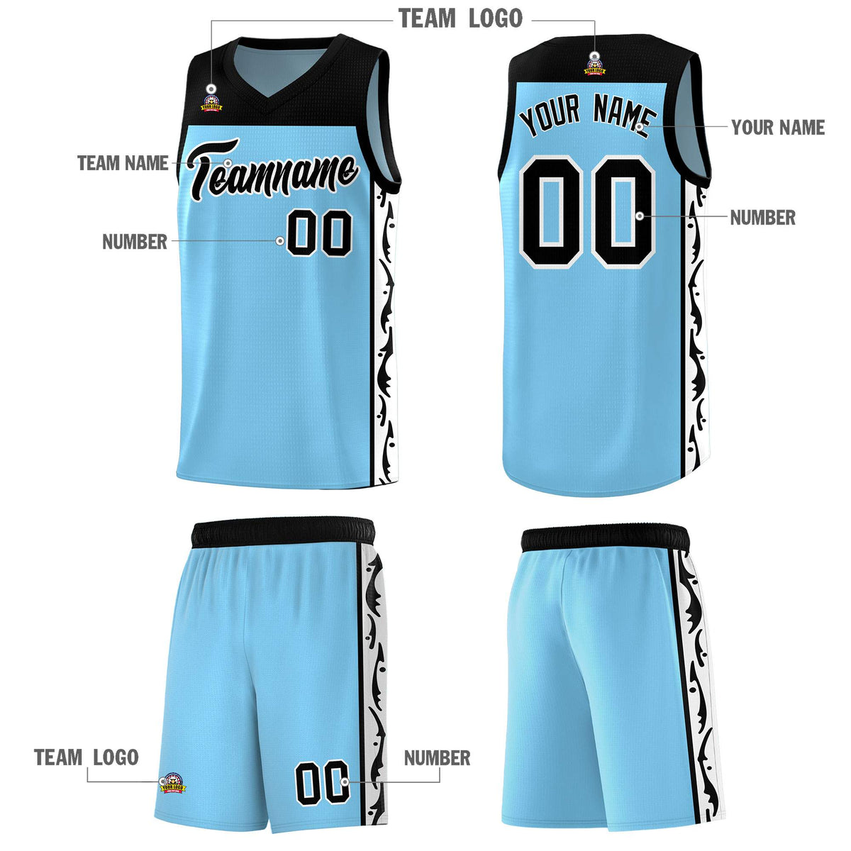 Custom Light Blue Side Pattern Sports Uniform Basketball Jersey|KXKSHOP