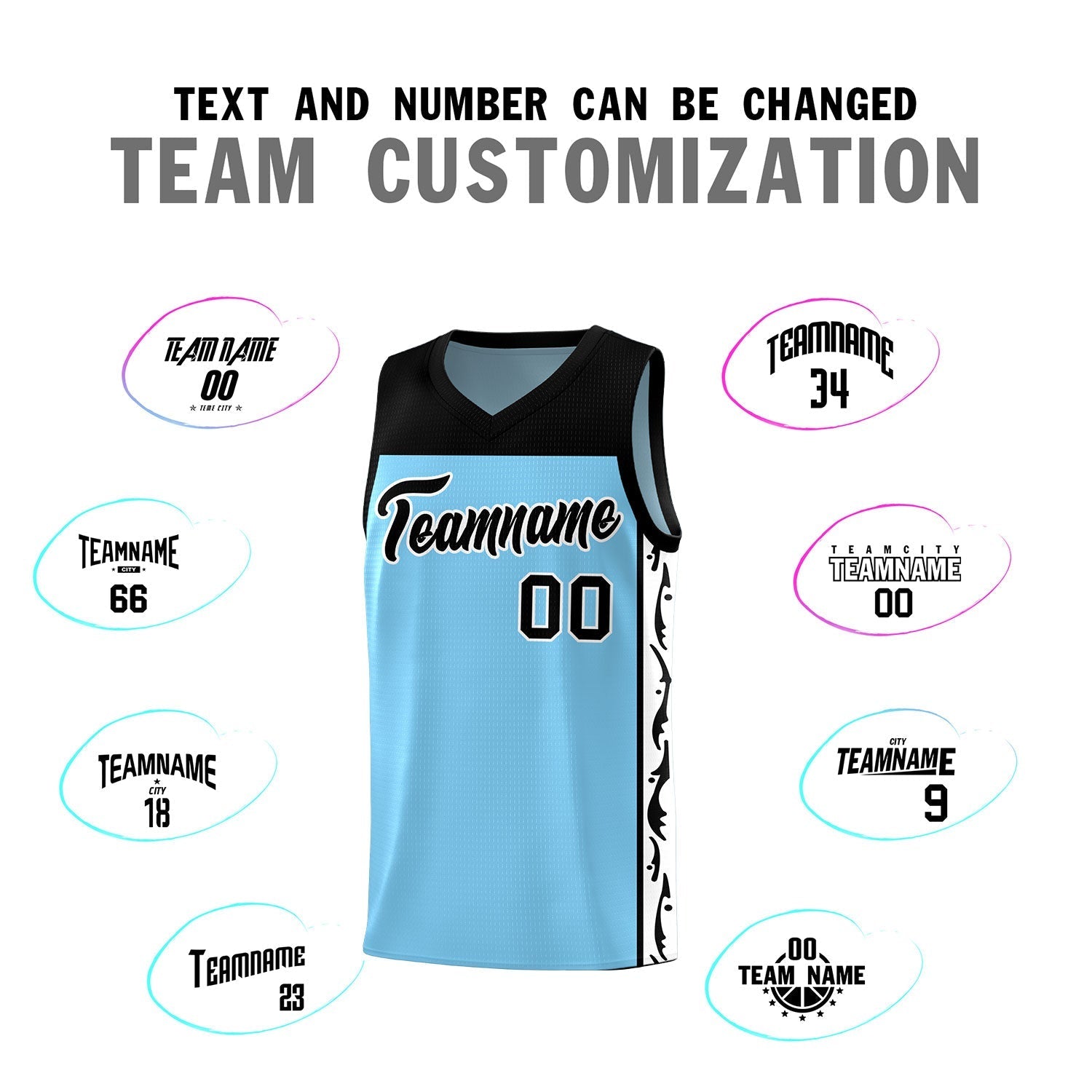 Custom Light Blue Side Pattern Sports Uniform Basketball Jersey|KXKSHOP