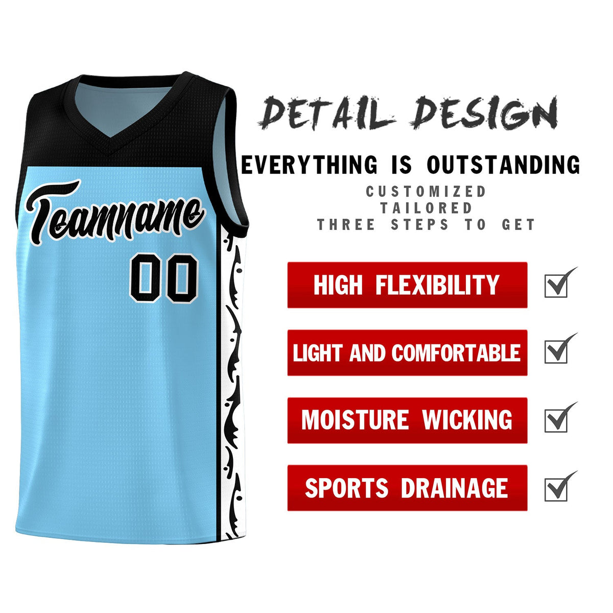 Custom Light Blue Side Pattern Sports Uniform Basketball Jersey|KXKSHOP