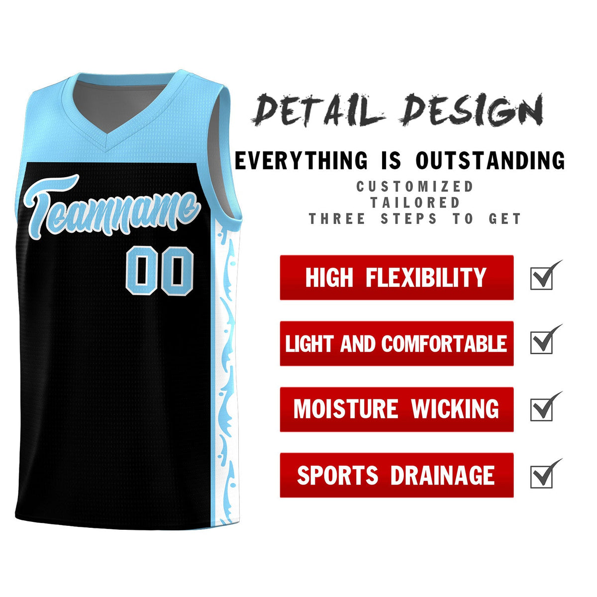 Custom Black Side Pattern Sports Uniform Basketball Jersey|KXKSHOP