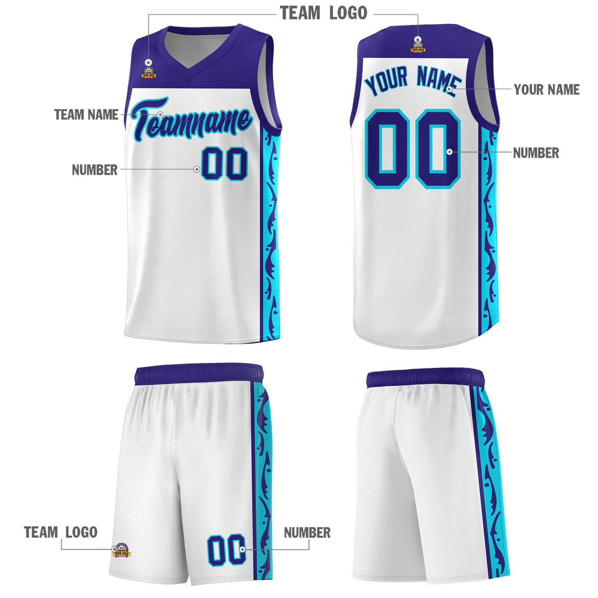 Custom White Side Pattern Sports Uniform Basketball Jersey|KXKSHOP