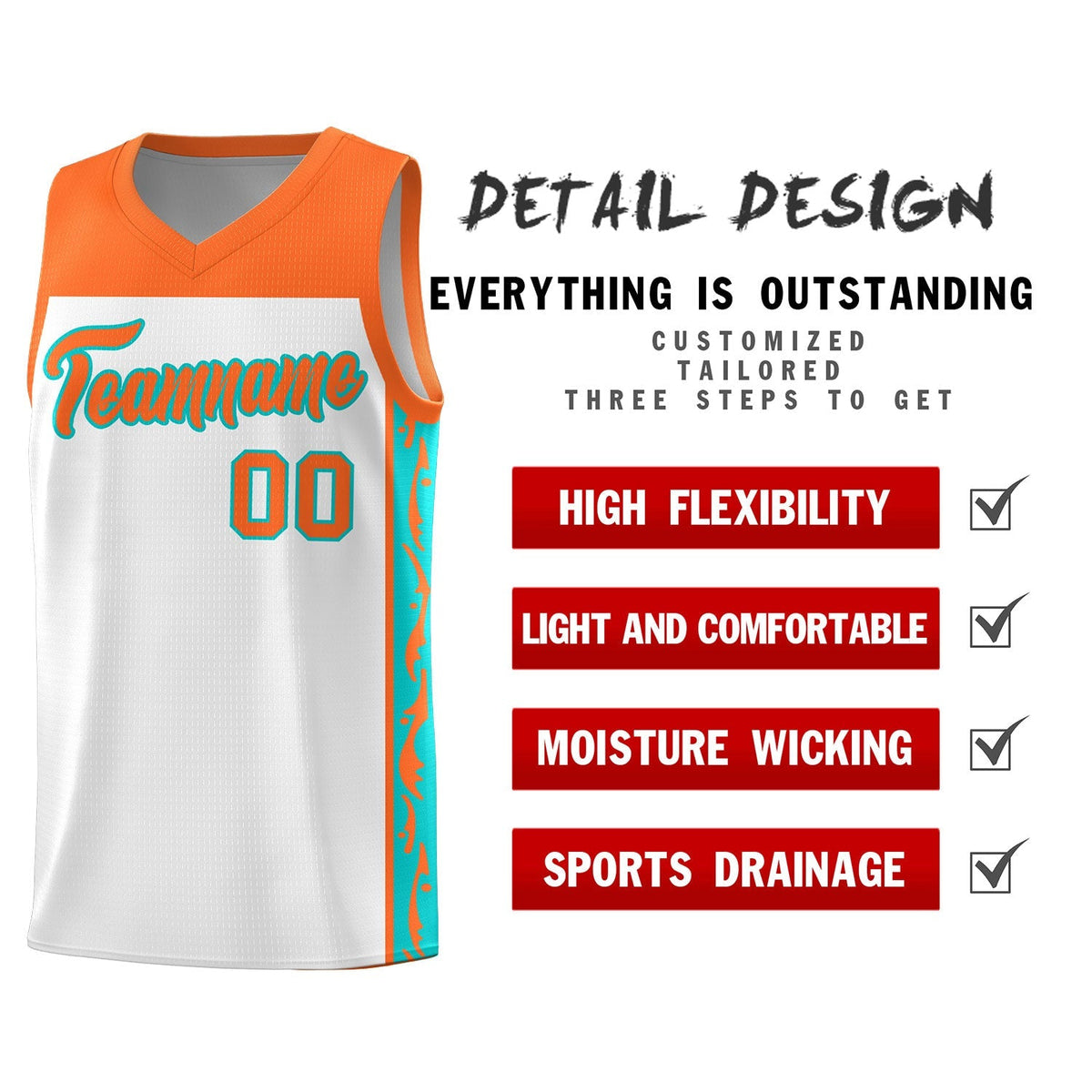 Custom White Side Pattern Sports Uniform Basketball Jersey|KXKSHOP
