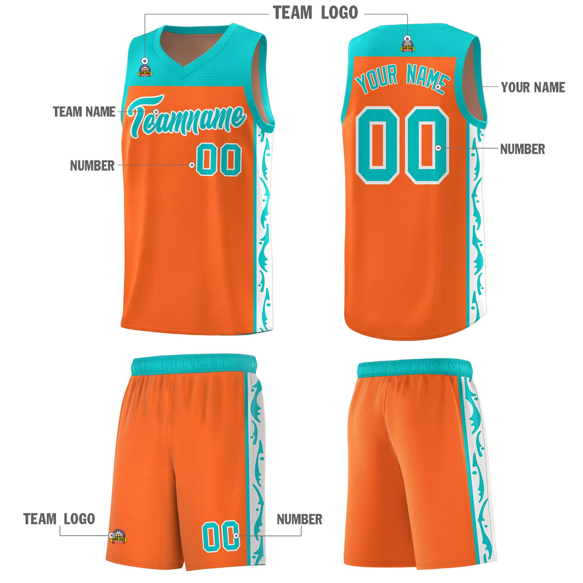 Custom Orange Side Pattern Sports Uniform Basketball Jersey|KXKSHOP