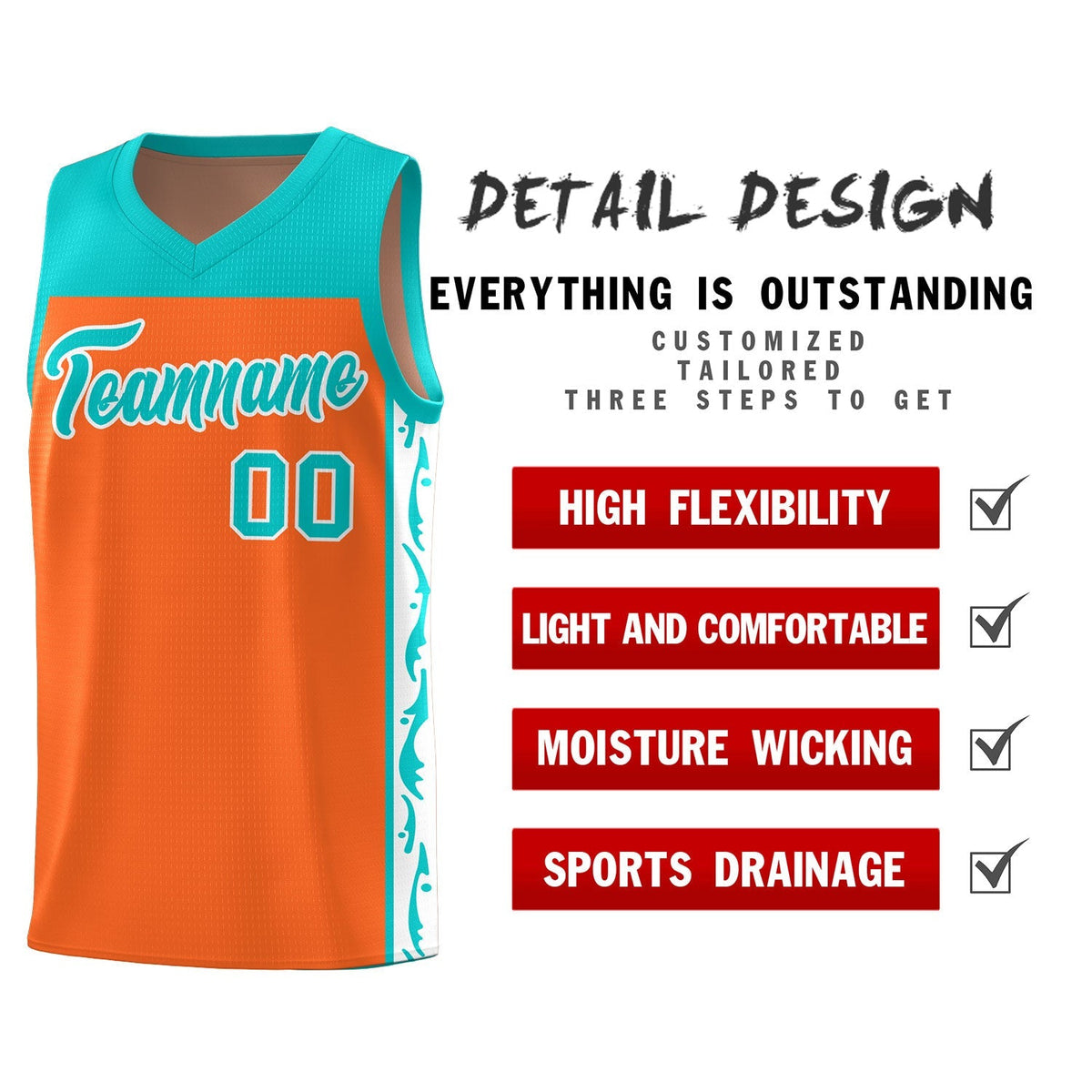 Custom Orange Side Pattern Sports Uniform Basketball Jersey|KXKSHOP