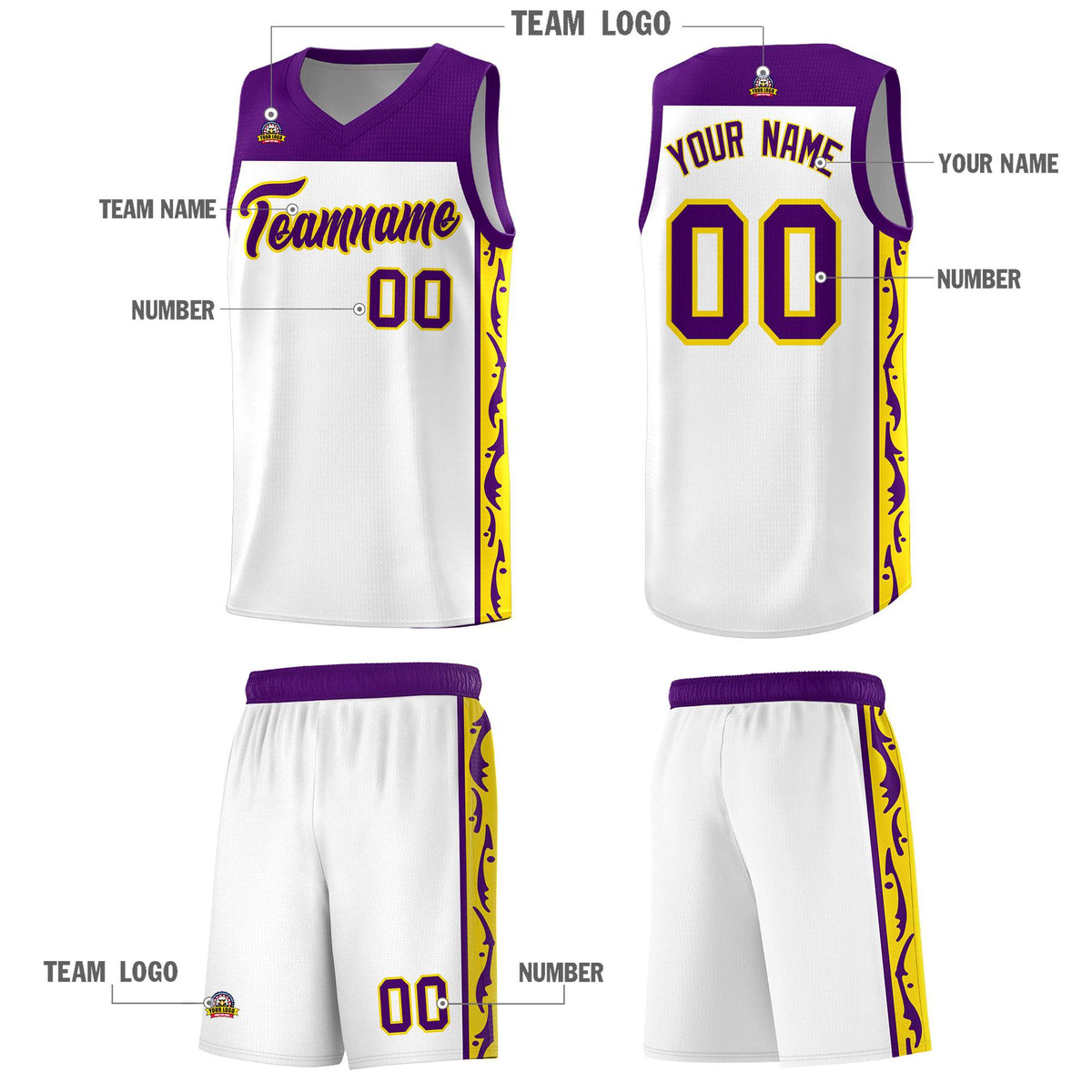 Custom White Side Pattern Sports Uniform Basketball Jersey|KXKSHOP