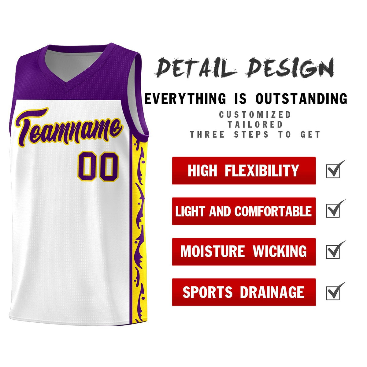 Custom White Side Pattern Sports Uniform Basketball Jersey|KXKSHOP