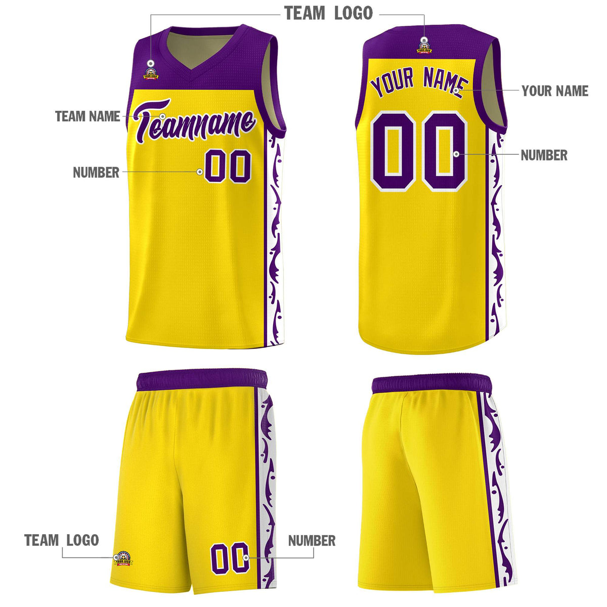 Custom Gold Side Pattern Sports Uniform Basketball Jersey|KXKSHOP