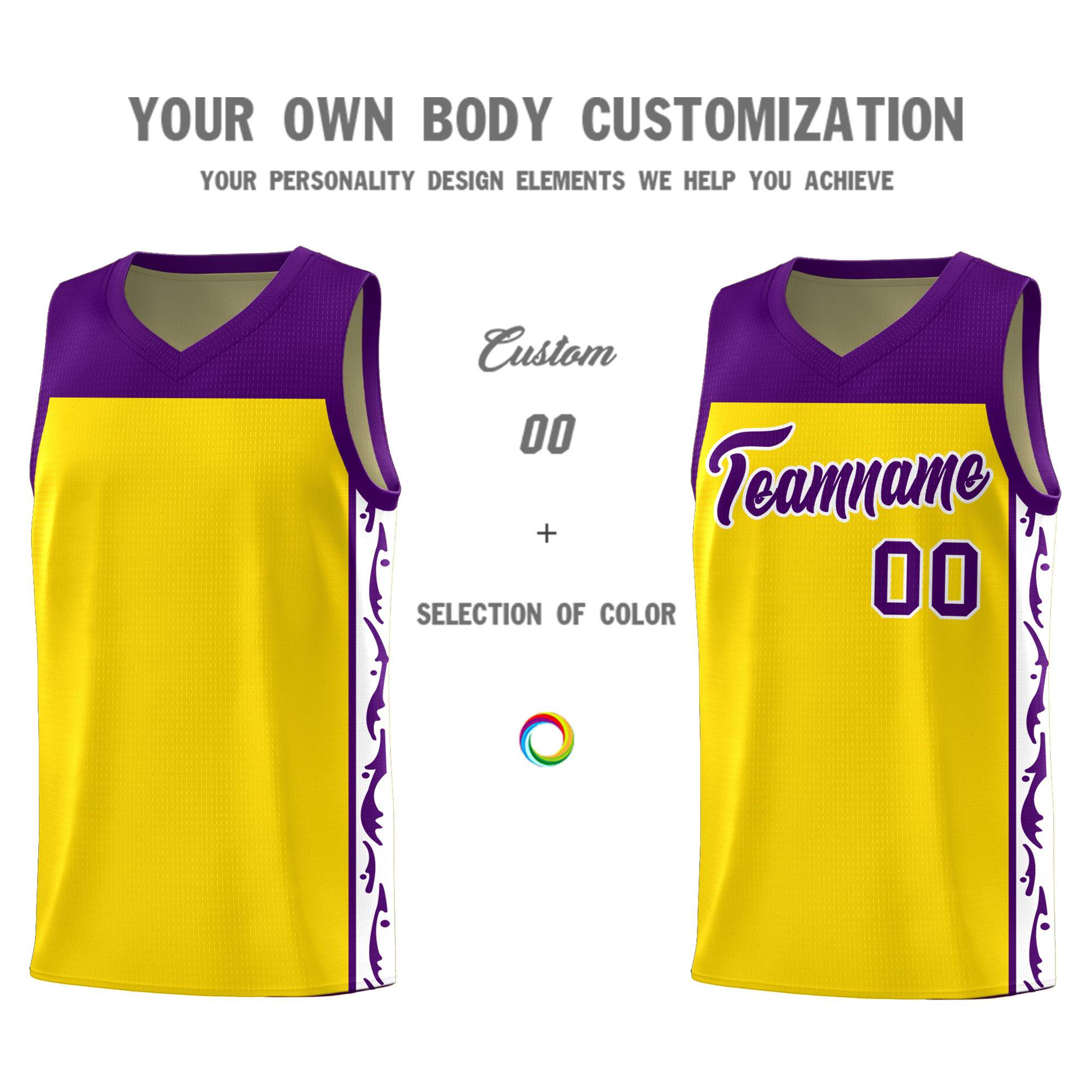 Custom Gold Side Pattern Sports Uniform Basketball Jersey|KXKSHOP