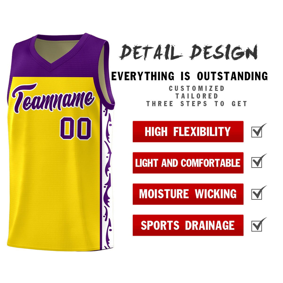Custom Gold Side Pattern Sports Uniform Basketball Jersey|KXKSHOP