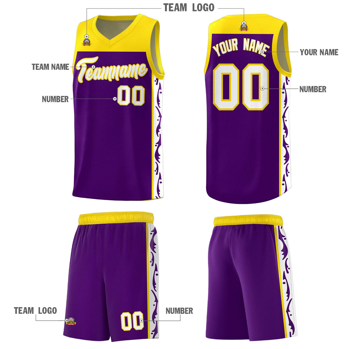 Custom Purple Side Pattern Sports Uniform Basketball Jersey|KXKSHOP