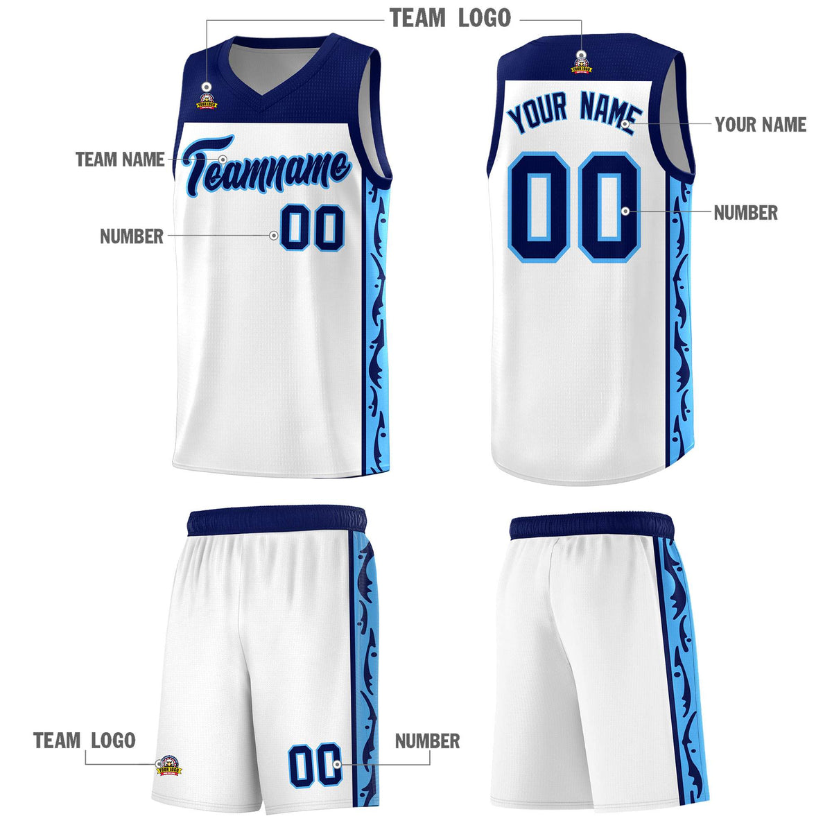 Custom White Side Pattern Sports Uniform Basketball Jersey|KXKSHOP