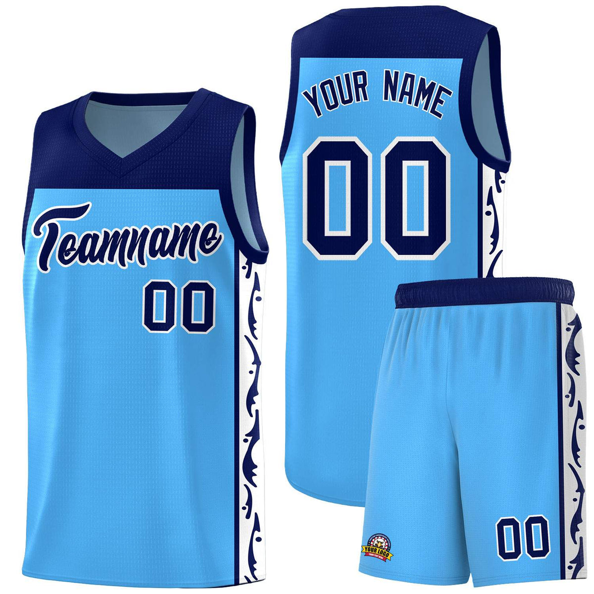 Custom Light Blue Side Pattern Sports Uniform Basketball Jersey|KXKSHOP