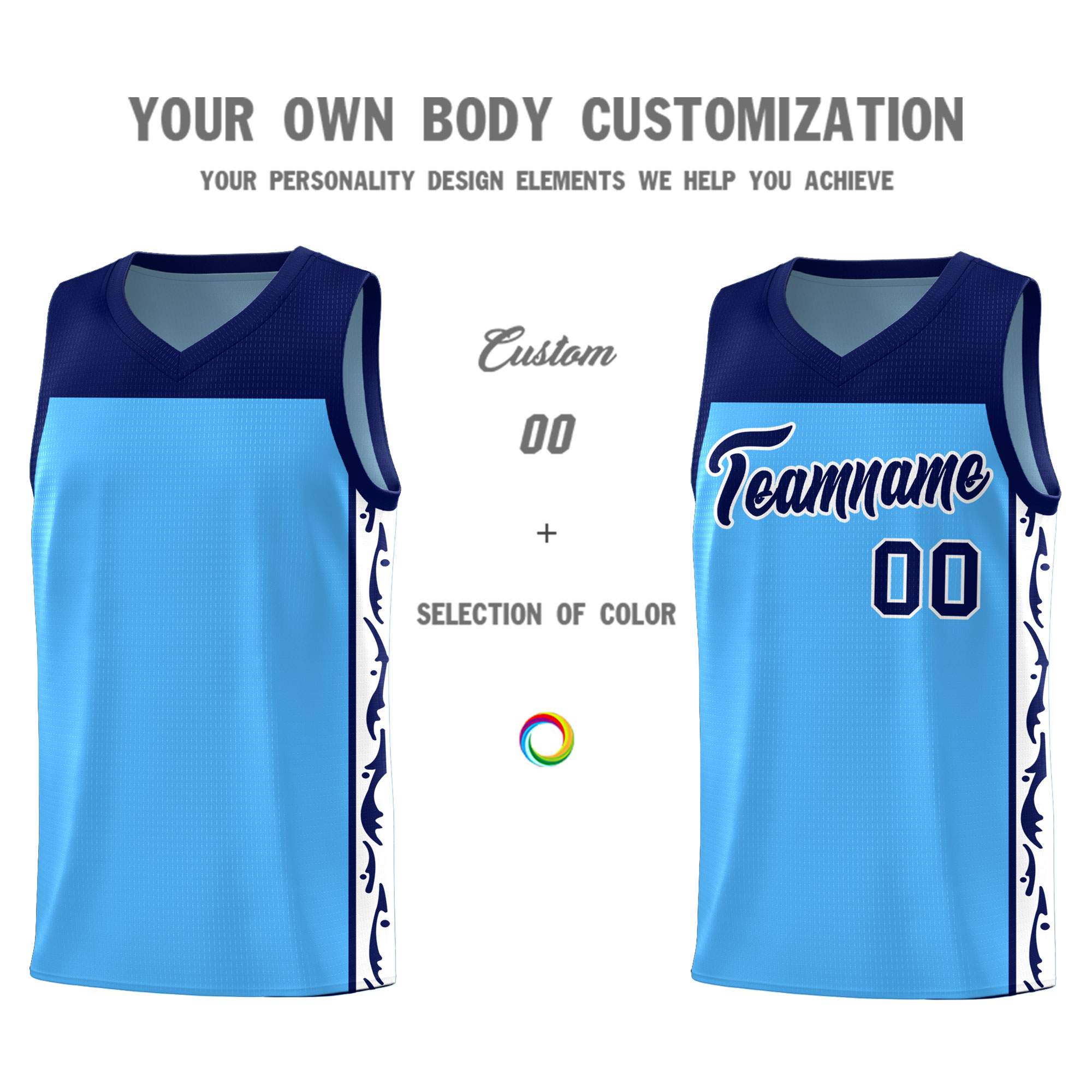 Custom Light Blue Side Pattern Sports Uniform Basketball Jersey|KXKSHOP