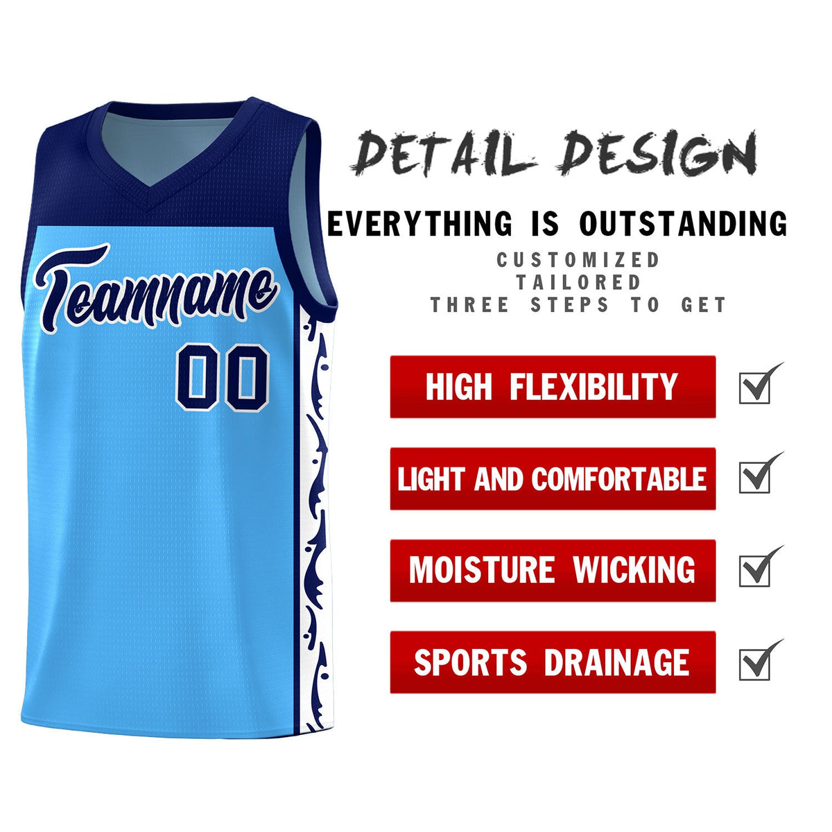 Custom Light Blue Side Pattern Sports Uniform Basketball Jersey|KXKSHOP
