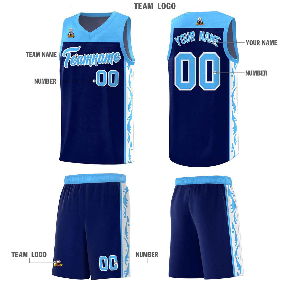 Custom Navy Side Pattern Sports Uniform Basketball Jersey|KXKSHOP