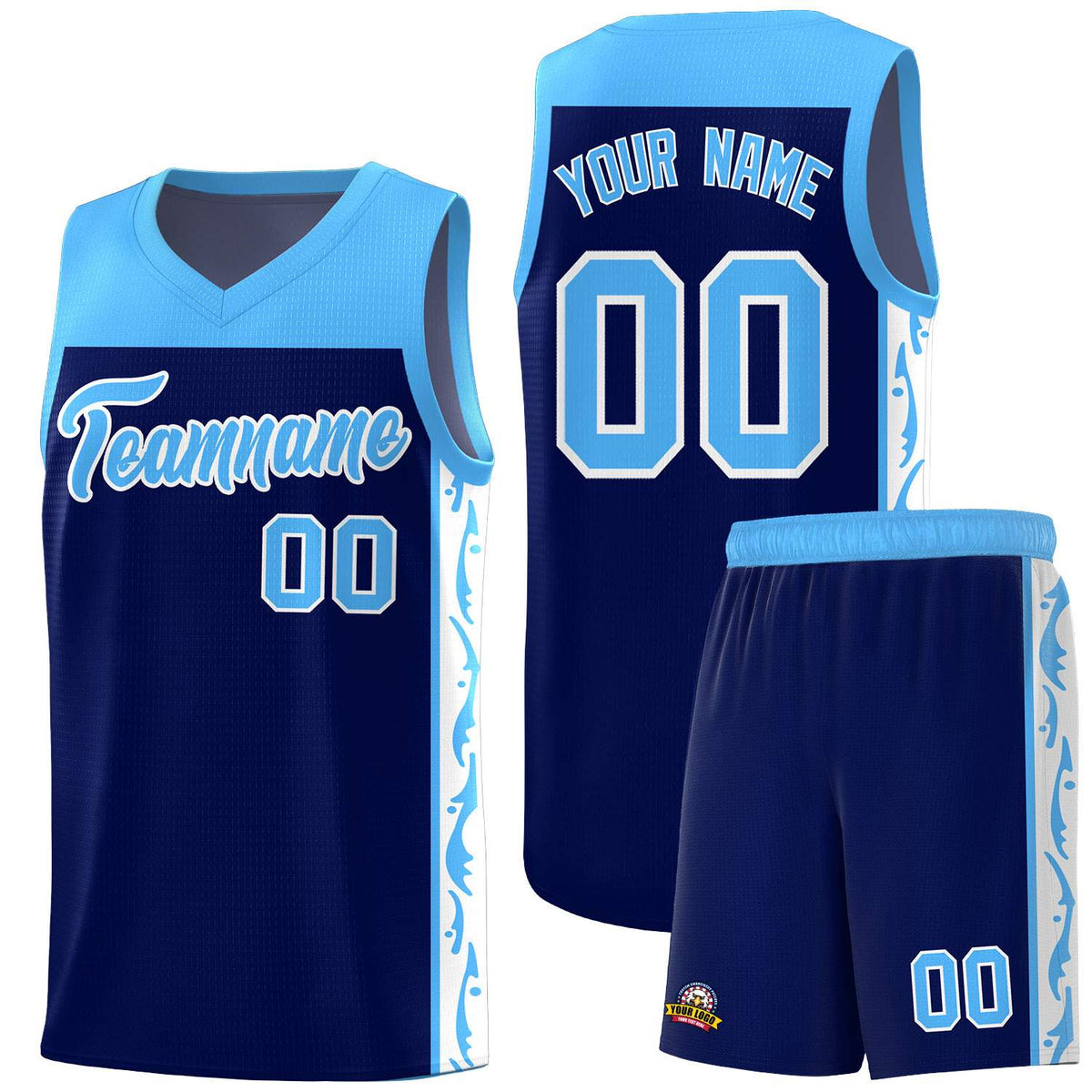 Custom Navy Side Pattern Sports Uniform Basketball Jersey|KXKSHOP
