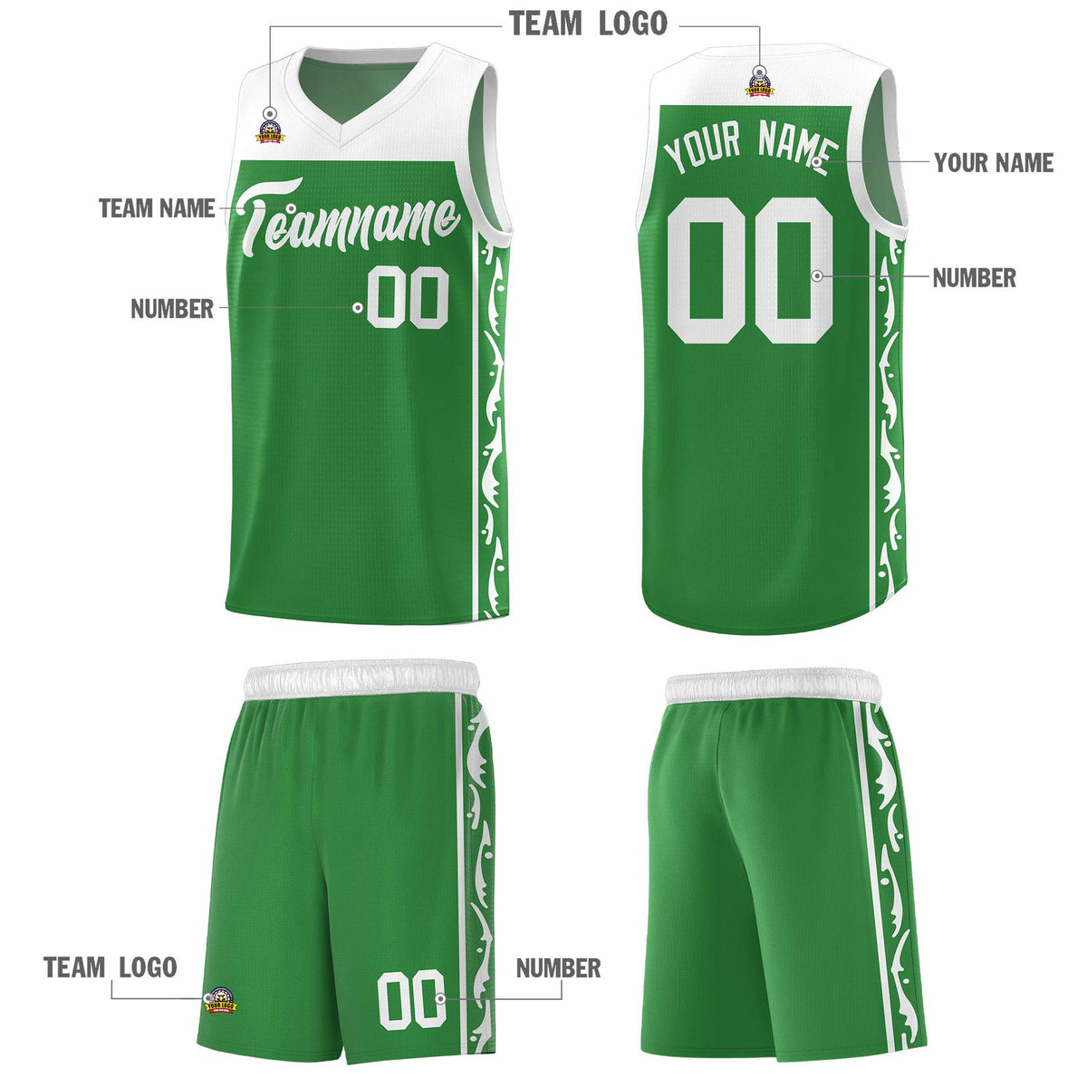 Custom Kelly Green Side Pattern Sports Uniform Basketball Jersey|KXKSHOP