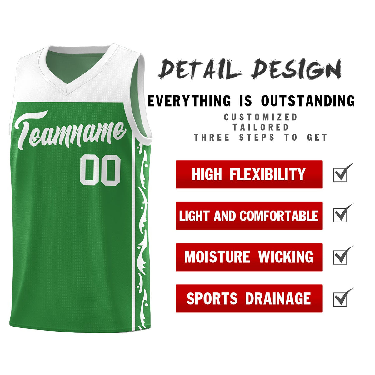 Custom Kelly Green Side Pattern Sports Uniform Basketball Jersey|KXKSHOP
