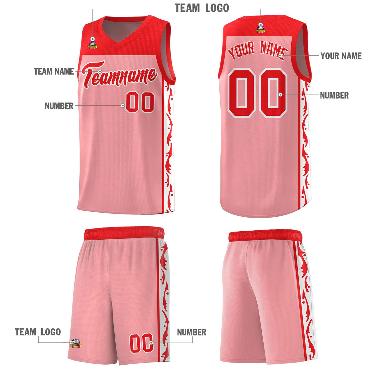 Custom Pink Side Pattern Sports Uniform Basketball Jersey|KXKSHOP