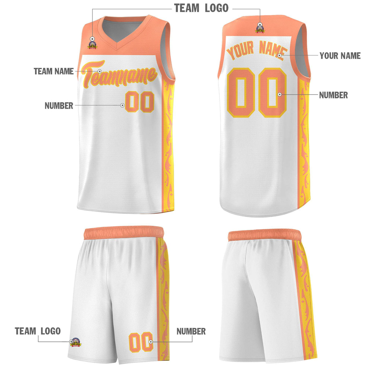 Custom White Side Pattern Sports Uniform Basketball Jersey|KXKSHOP