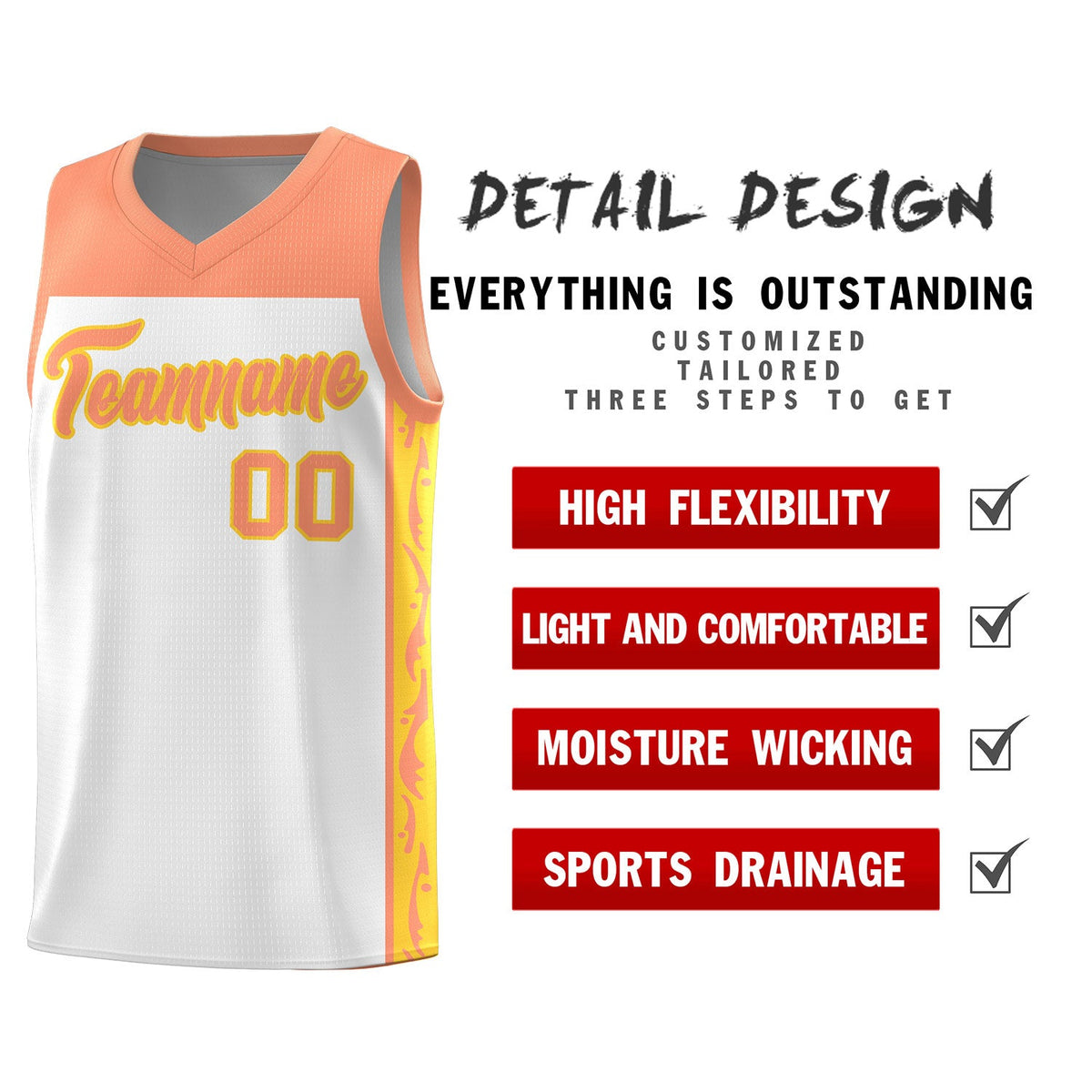 Custom White Side Pattern Sports Uniform Basketball Jersey|KXKSHOP
