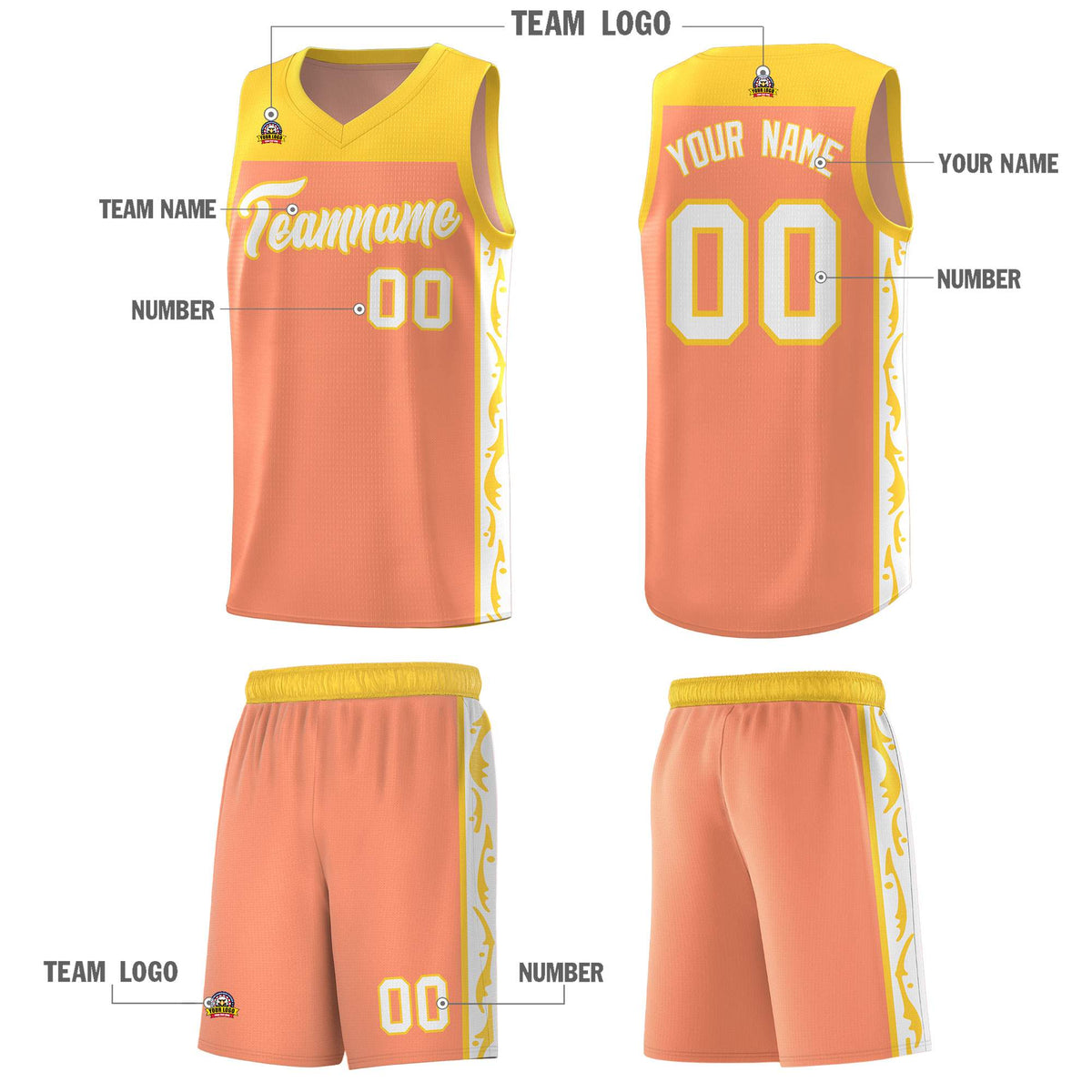 Custom Gold Orange Side Pattern Sports Uniform Basketball Jersey|KXKSHOP