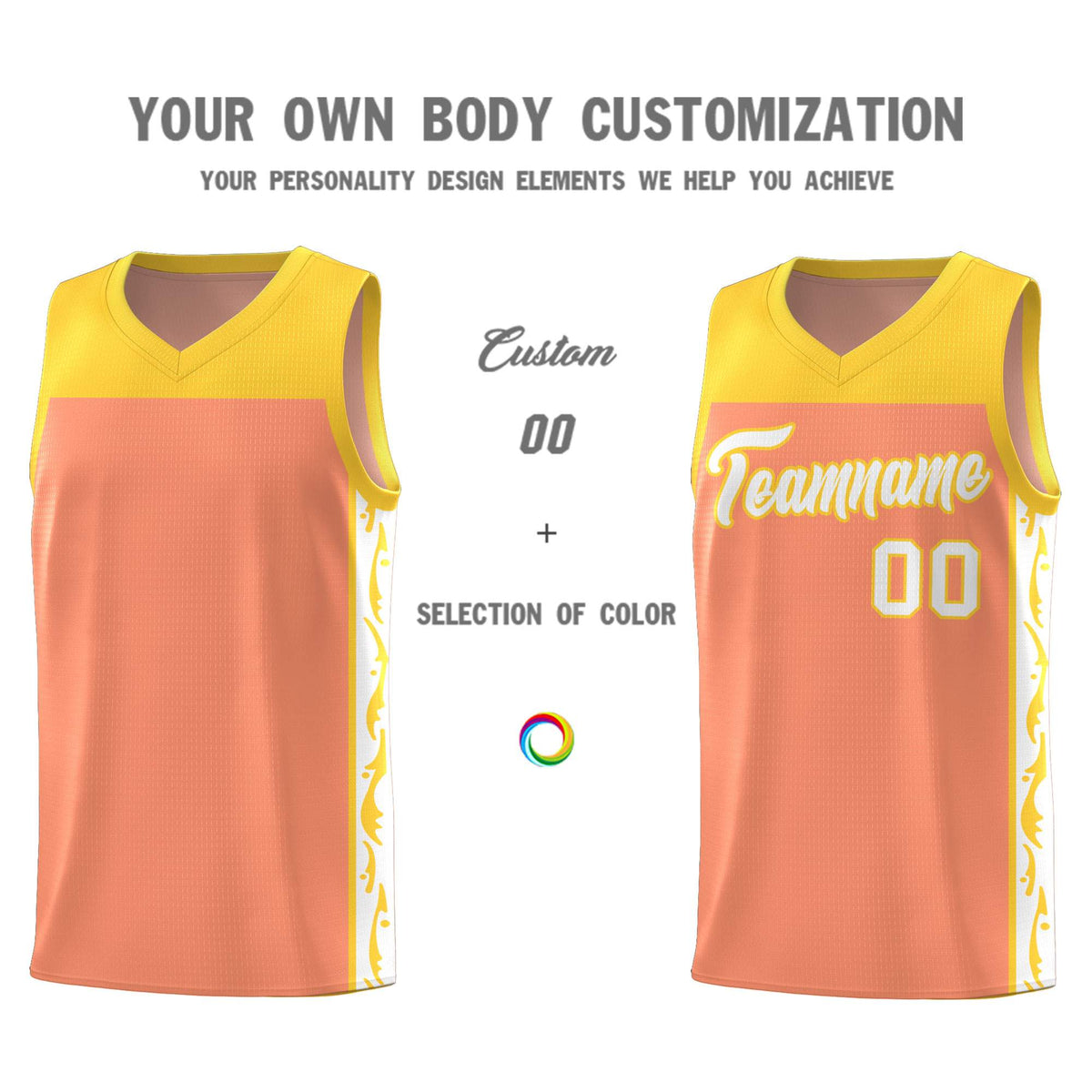 Custom Gold Orange Side Pattern Sports Uniform Basketball Jersey|KXKSHOP